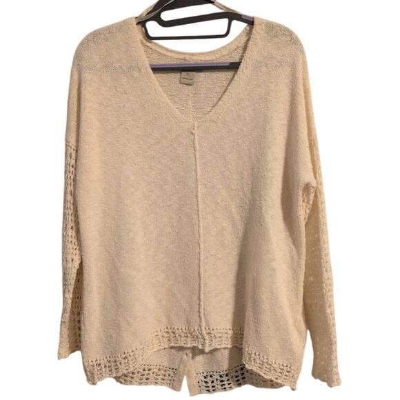 Lucky Brand Sweaters - Lucky Brand Crochet-Sleeve Sweater with Back Button Detail – Size XL